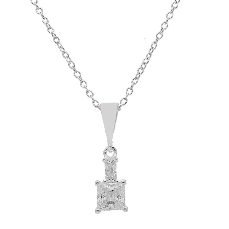 Sterling Silver 925 Princess Cut Shape Pendant Set (Necklace, Earrings and Ring) - FKJNKLST2002 - Image 2