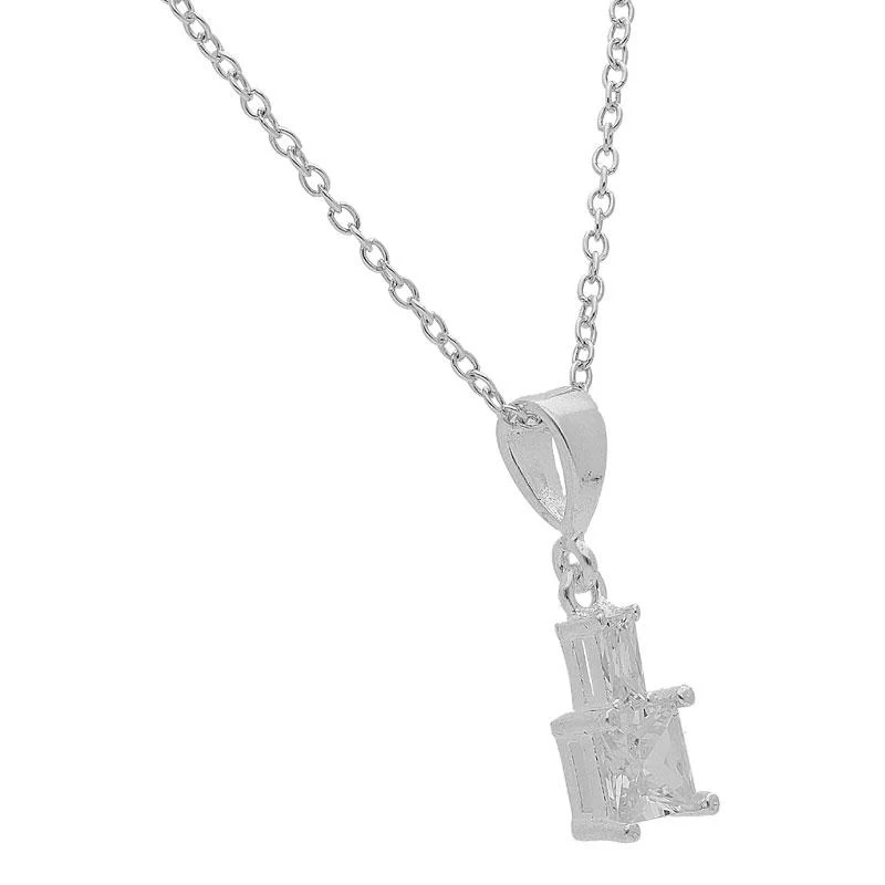 Sterling Silver 925 Princess Cut Shape Pendant Set (Necklace, Earrings and Ring) - FKJNKLST2002 - Image 3