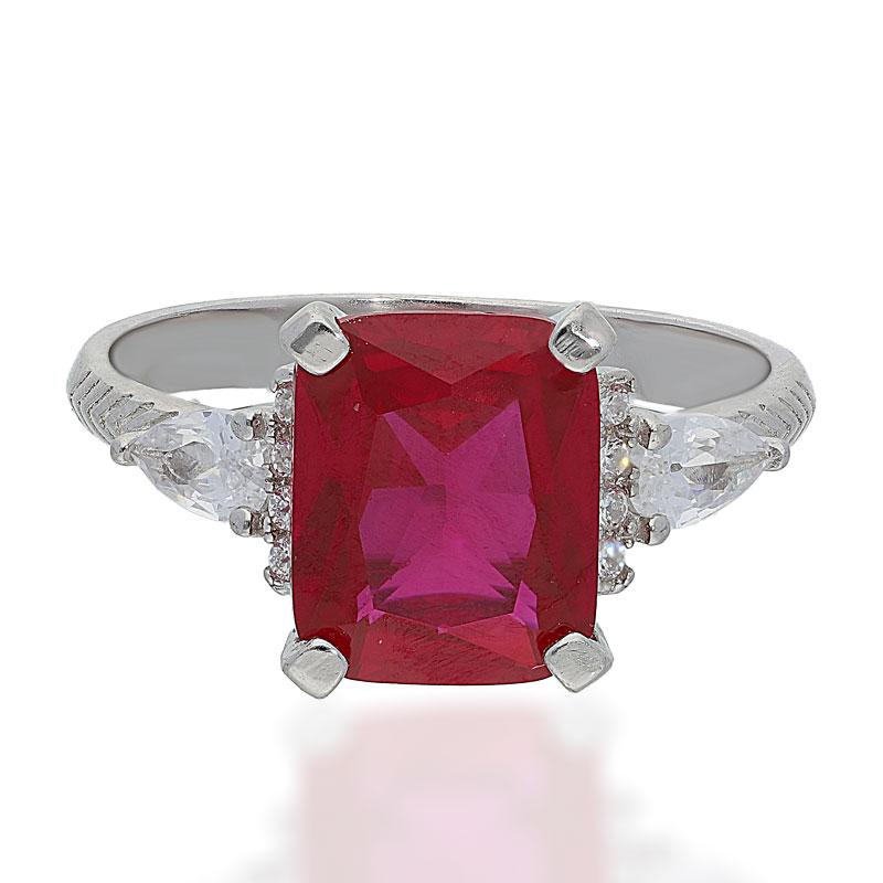 Sterling Silver 925 Red Solitaire Ring - FKJRNSL2272