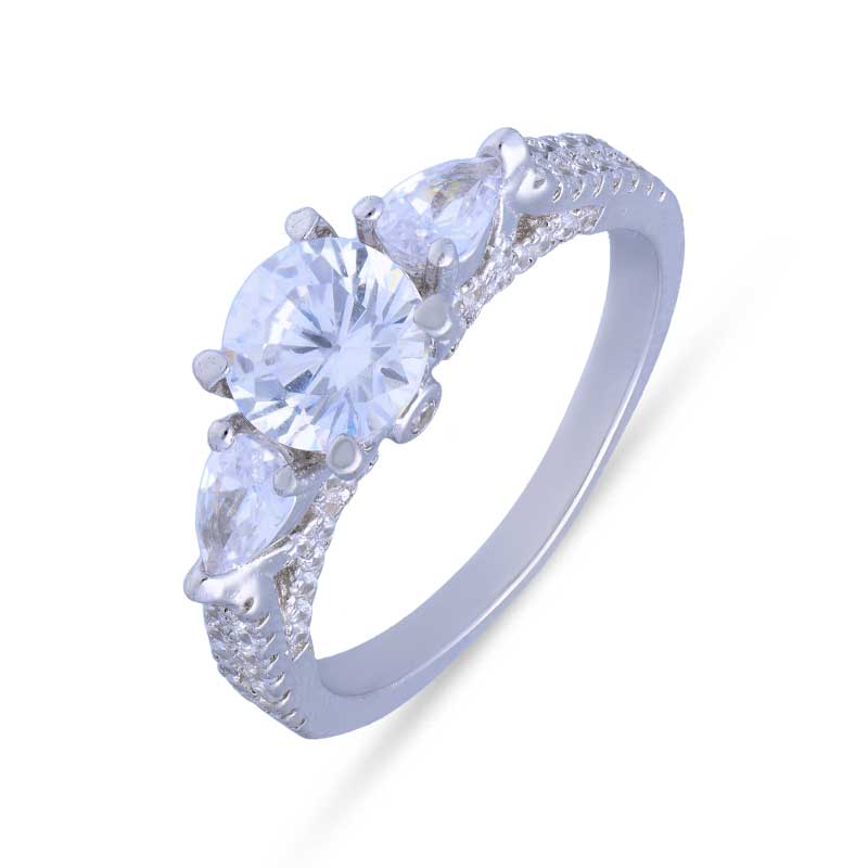 Sterling Silver 925 Round and Pear Shaped Solitaire Ring - FKJRNSLU2078