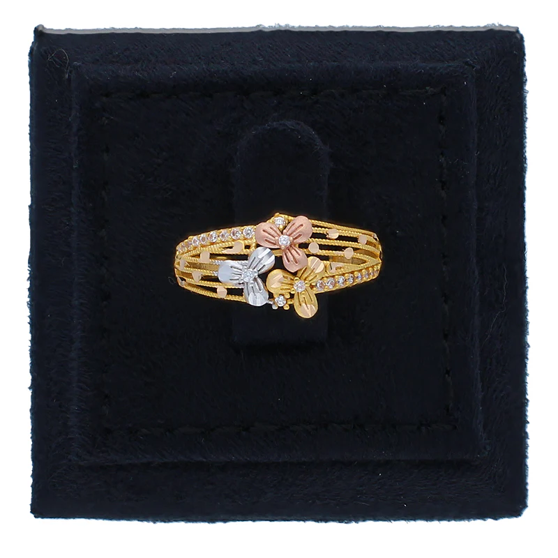 Tri Tone Gold Flower Ring 21KT - FKJRN21KU2110 - Image 8
