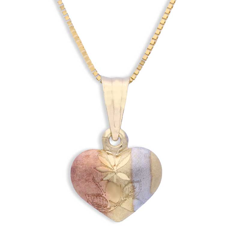Trio Tone Gold Heart Shaped Pendant Set (Necklace and Earrings) 18KT - FKJNKLST18KU2004 - Image 2
