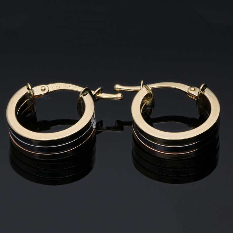 Trio Tone Gold Oval Shaped Hoop Earrings 18KT - FKJERN18KU3095 - Image 2