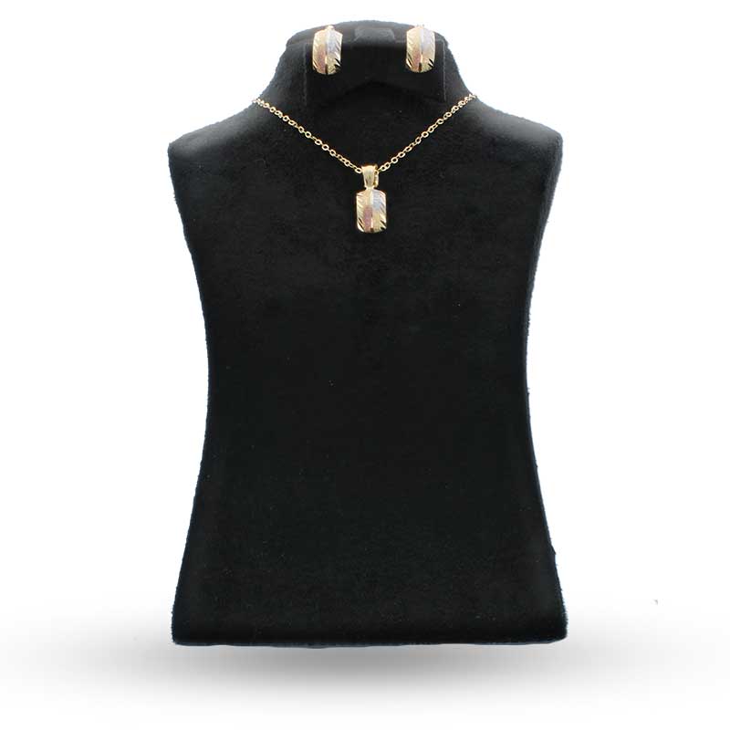 Trio Tone Gold Pendant Set (Necklace and Earrings) 18KT - FKJNKLST18KU2014 - Image 6